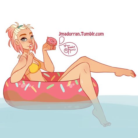 Eating Donut Pose, Someone Eating, Donut Illustration, Underwater Drawing, Donut Day, National Donut Day, Foodie Art, Instagram Prints, Cartoon Girl Drawing