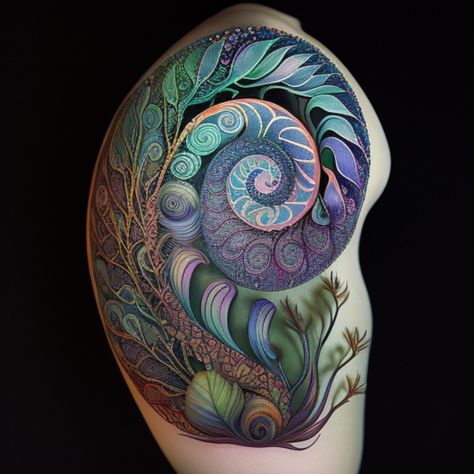 Fibonacci Wave Tattoo, Spiral Palm Tattoo, Nautalis Shell Tattoo, Fibbonaci Spiral Tattoo, Nautilus Drawing, Nautilus Shell Tattoo, Navy Blue Tattoo, Drawing On Yourself, Spiral Tattoo Ideas