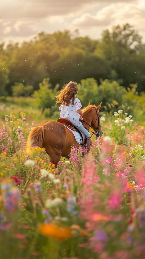 Free Horseback Flower Ride Image | Download at StockCake Pastel Still Life, Ocean Flowers, Field Of Wildflowers, Horse Flowers, Action Board, Sunset Girl, Fall Beach, Walking Horse, Horse Galloping