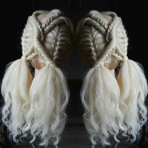 Fishtail braid style.. Cool Braided Hair, Gymnast Hair, Boho Goddess Braids, Fishtail Braid Styles, Long Hair Braided Hairstyles, Messy Fishtail Braids, Unique Braided Hairstyles, Long Hair Designs, Waterfall Braid Hairstyle