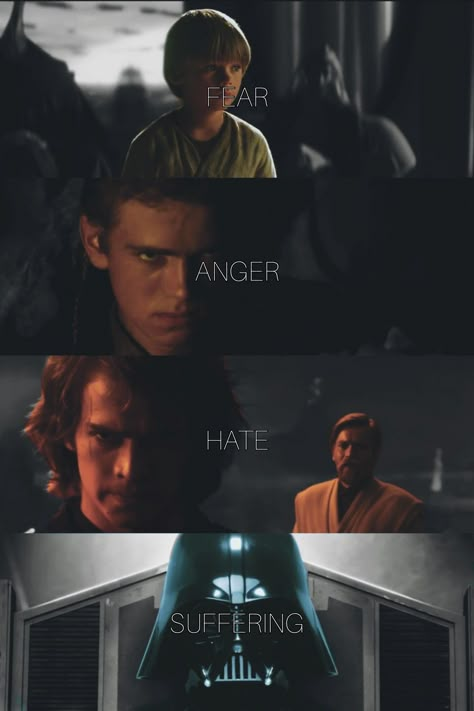 Fear Leads To Anger Starwars, Star Wars Quotes Anakin, Quotes Fear, Darth Vader Quotes, Fear Leads To Anger, Star Wars History, Anakin Vader, Angry Birds Star Wars, Star Wars Accessories