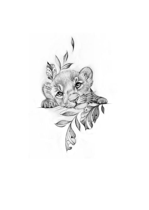 Tiger Cub Drawing, Lion Cub Tattoo, Tattoo Leo, Lion Crown, Cute Owl Tattoo, Cute Animal Tattoos, Cubs Tattoo, Clever Tattoos, Owl Tattoo Design