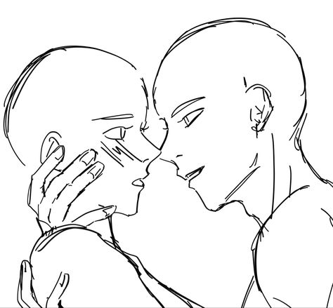 Couple, kiss, pose, reference, Kiss Sketch Reference, Almost Kissing Pose Reference, Pull Into Kiss Reference, 2 People Kissing Drawing Base, Person Kissing Neck Reference, Almost Kiss Drawing, Mlm Couple Drawing Reference, Accidental Kiss Reference, Anime Poses Reference Kissing