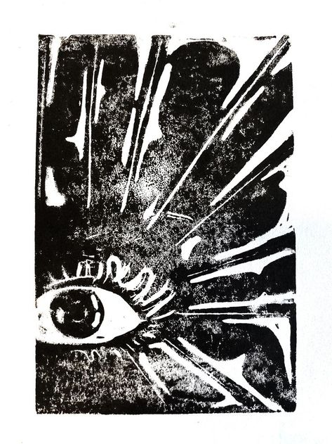 The Eye Lino Print - Red Bubble - Maisiejas Goth Lino Print, Eye Lino Print, Punk Lino Print, Lino Poster, Eye Linocut, Lino Print Ideas, Lino Print Artists, Punk Posters, Eyes Poster