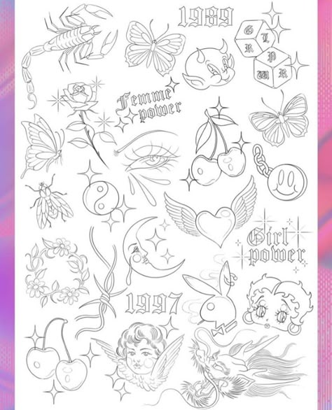 Cute Simple, Borboleta Tattoo, Tattoo Sheet, Beginner Tattoos, Sharpie Tattoos, Tattoo Outline Drawing, Flash Tattoo Designs, Tattoo Flash Sheet, Cute Tiny Tattoos