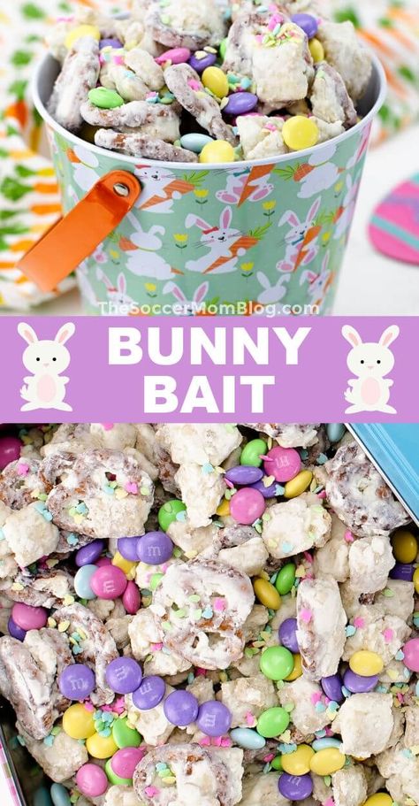 Bunny Bait Recipe, Easter Snack Mix, Easter Snack, Easter Deserts, Easter Food Appetizers, Bunny Chow, Easy Easter Treats, Bunny Bait, Easter Appetizers