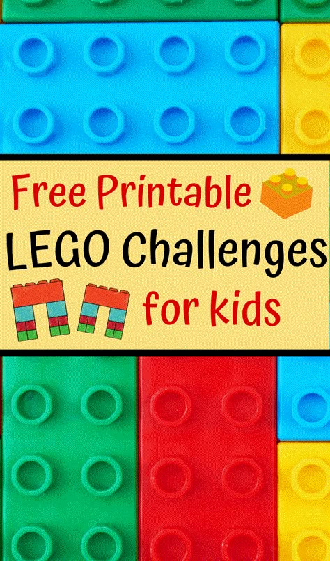 These Lego challenges are free to print and download. Get kids thinking, creating and imagining with their Lego blocks with these prompts. #legochallenges #stemeducation #kidsactivities Printable Lego Challenge Cards, Lego Cards Free Printable, Keva Plank Challenge Cards Free, Preschool Lego Activities, Lego Building Cards, Printable Lego Instructions, Lego Challenges For Kids, Lego Activities For Kids, Pin Printable