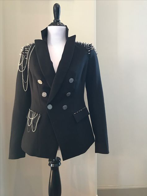 Punk Outerwear With Studs For Biker Events, Punk Outerwear With Studs For Alternative Fashion, Formal Punk, Studded Blazer, Punk Blazer, Punk Blazer Diy, Alternative Black Studded Outerwear, Coldplay Concert Outfit, Fitted Gothic Leather Jacket With Studs