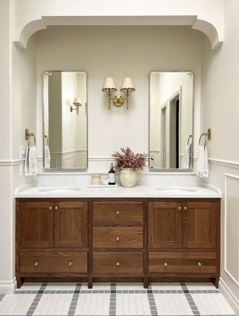 Bathroom Ideas Dark Cabinets, Bathroom Wood Vanity, Bathroom Ideas Dark, Traditional Bathroom Ideas, Bathroom Double Sink, Sink Remodel, Designer Bathrooms, Bathroom Wood, Master Bath Vanity