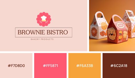 Pink Yellow Bakery Color Palettes Slogan Generator, Startup Marketing, Bakery Logo, Name Generator, Brand Kit, Brand Marketing, Vibrant Orange, Yellow And Brown, Green And Orange