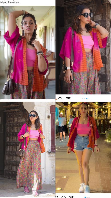 Rajasthan Vacation Outfit Women, Tour Dressing Ideas Women, Jaipur Vacation Outfit, Outfit Ideas For Rishikesh Trip, Outfits For Rishikesh Trip, Rajasthan Outfit Ideas Women, Jaipur Trip Outfits, Casual Indo Western Outfits, Indo Western Casual Outfits