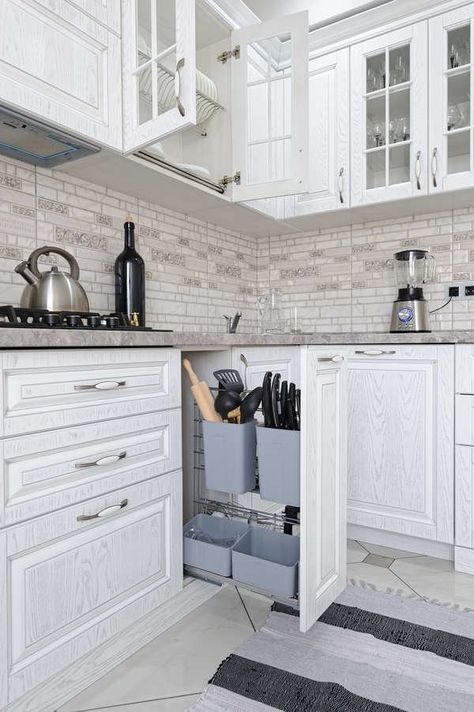 Narrow Kitchen Cupboard, Slim Kitchen Cabinet, Smart Kitchen Ideas, Kitchen Organization Countertops, Modern Dressing Room, Kitchen Necessities, Narrow Kitchen, College Apartment Decor, Diy Kitchen Storage