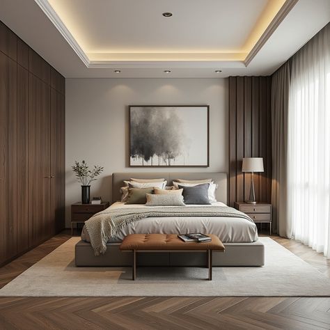 interior design :: Behance Brown And Grey Bedroom Ideas, Brown And Grey Bedroom, Grey Bedroom Ideas, Brown Headboard, Plush Bed, Grey Bedroom Furniture, Grey Bedroom Decor, Home Decor Crate, Grey Bedroom