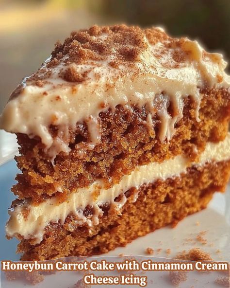 Honeybun Carrot Cake, Spice Carrot Cake Recipes, Carrot Cake From Spice Cake, Spice Cake Mix Carrot Cake Recipe, Honeybun Carrot Cake With Cinnamon Cream Cheese Icing, Carrot Cake With Caramel Drizzle, Cake With Cinnamon, Cream Icing, Cinnamon Cream Cheese