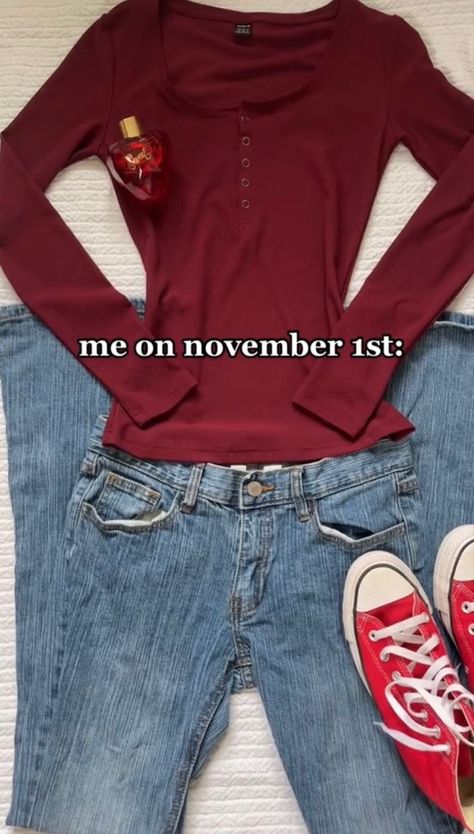 Not minr How To Style Red Long Sleeve Shirt, Leah Aesthetic, Maroon Outfits, Downtown Outfits, Downtown Girl, Swaggy Outfits, Really Cute Outfits, Autumn Outfit, Outfit Inspo Fall