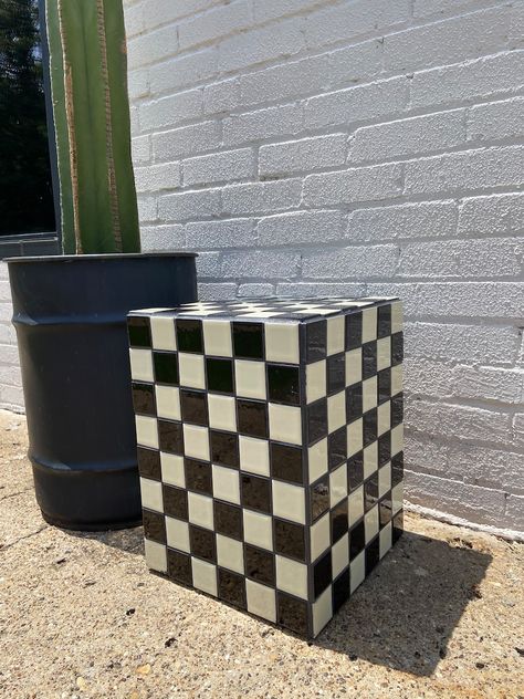 Almond Tile, Checkered Tile, Tiled Table, Display Tables, Tile Tables, Edgy Classic, Tile Furniture, Modern Holiday Decor, Tile Table