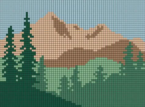 Alpha pattern #102992 variation #189053 | BraceletBook Mountain Grid Pattern, Landscape Alpha Pattern, Mountain Pixel Art, Outdoor Scenery, Crochet Leaf Patterns, Bead Crochet Patterns, Pixel Crochet, Tapestry Crochet Patterns, Crochet Leaves