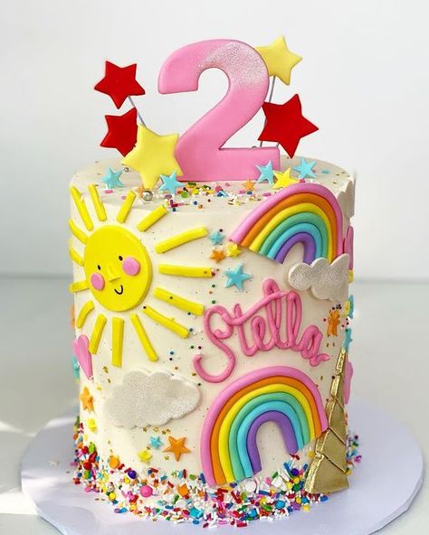 Danielle Keene Horvath on Instagram: "Happy things 🥰🌈🌞#birthdaycake #sheilamae" Rainbow Sunshine Cake, Rainbow Cake Ideas, Dance Birthday Cake, Rainbow Cake Birthday, Birthday Cake Rainbow, Zoe Cake, Rainbow Happy Birthday, Kids Birthday Cakes, Combined Birthday Parties