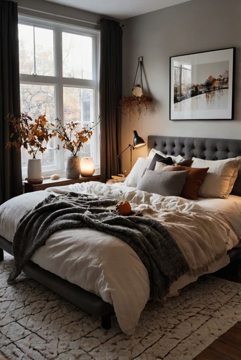 Fall Furniture , Autumn Cozy Fall ,Decor Easy Fall ,
Decor Neutral Fall ,Decor Fall ,Decor Inspiration ,Fall Decor Ideas Home Decor Ideas Fall, Dark Gray Bed, Fall Bedroom Ideas, Cozy Bedroom Ideas, Ad Inspiration, Wood Step Stool, Cozy Fall Bedroom, Grey Bed Frame, Fall Bedroom Decor