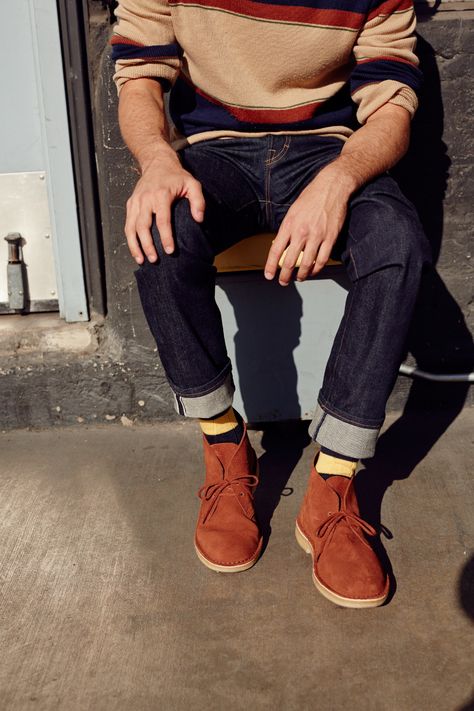 This New Breed of Desert Boot Goes Perfectly With What You’re Wearing | GQ Clark’s Desert Boot Outfit Men, Mens Desert Boots Outfit, Desert Boot Outfit Men, Clarks Men Outfit, Clarks Desert Boot Outfit Men, Clarks Desert Boot Outfit, Desert Boots Men Outfit, Boot Outfit Men, Desert Boot Outfit