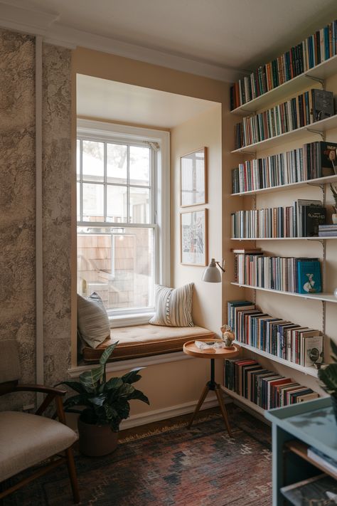 Love a dark and cozy aesthetic? These moody reading corner ideas will help you create a warm and inviting space. Whether you have a small reading room or a home reading nook, these setups will make your reading time magical. Space Reading Corner, Small Reading Room, Home Reading Nook, Reading Nook Ideas For Adults, Cozy Nook Ideas, Reading Corner Ideas, Dark And Cozy, Reading Spaces, Reading Nook Ideas