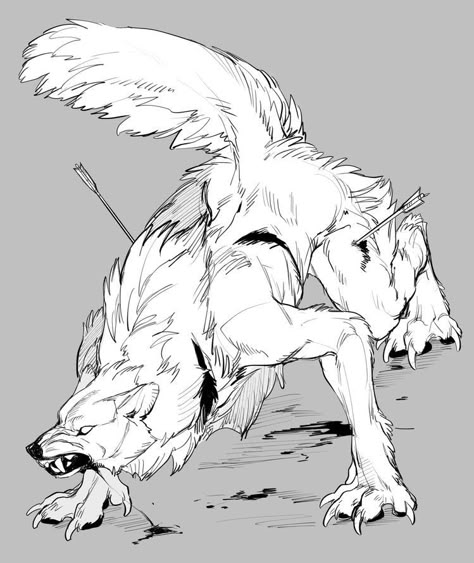 Were Wolf Art, Big Wolf Art, White Werewolf Art, Female Werewolf Character Design, Wolf Anime Art, Werewolf Pose Reference, Werewolf Base, Werewolf Concept Art, Wolf Concept Art