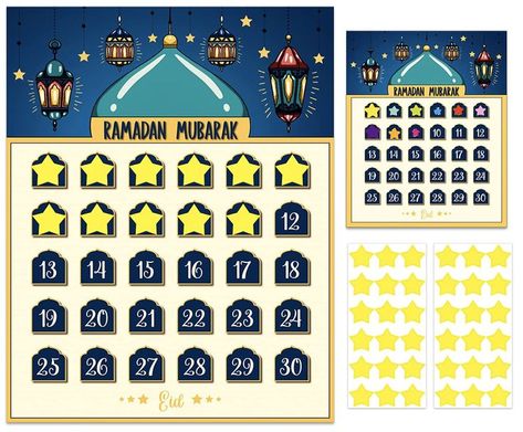 Ramadan Advent Calendar for kids with 36 Star Stickers and one small Ramadan calendar card with colorful stickers Ramadan Calendar Kids, Ramadan Countdown Calendar, Ramadan Advent Calendar, Ramadan Start, Countdown For Kids, Ramadan Countdown, Preschool Calendar, Ramadan Calendar, Eid Decorations