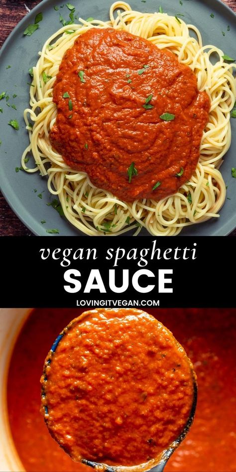 Vegan Spaghetti Sauce, Vegan Sauce Recipes, Vegan Pasta Sauce, Vegan Italian Recipes, Vegetarian Spaghetti, Vegan Pasta Salad, Vegan Spaghetti, Vegan Dinner Recipes Easy, Spaghetti Sauce Recipe