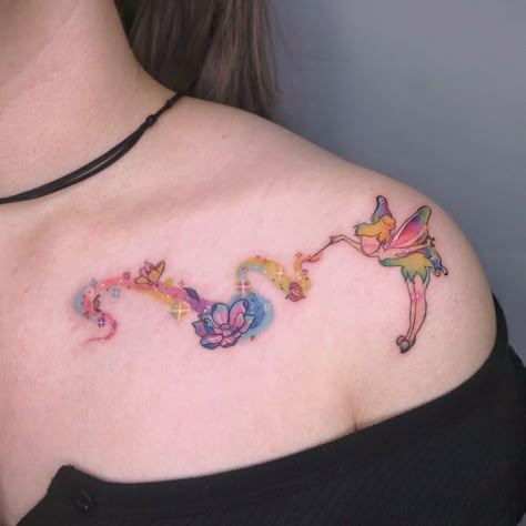 Tinkerbell Sleeve Tattoo, Tinkerbell Tattoo Sassy, Bell Tattoo Ideas, Tinkerbell Tattoo Ideas, Triple Tattoo, Sleeping Beauty Tattoo, Tinkerbell Tattoo, Bell Tattoo, Tinker Bell Tattoo