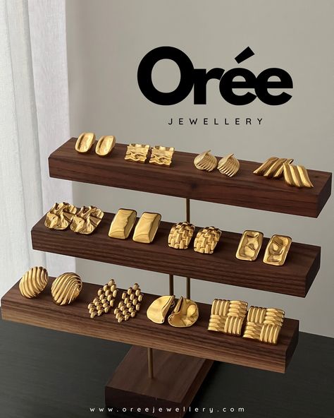 New Drop: Must-Have Everyday Statement Earrings✨ | available online now🛒 shop www.oreejewellery.com 💌Bundle & Save: Enjoy Buy 2 Get 10% Off, Buy 3 Get 15% Off, Buy 4 or more Get 20% Off #OréeJewellery #OréeEarrings Jewelry Shop Display, Jewelry Booth, Wood Jewelry Display, Fantasy Earrings, Jewelry Product Shots, Jewelry Store Design, Jewellery Shop Design, Creative Jewelry Photography, Jewelry Photography Styling