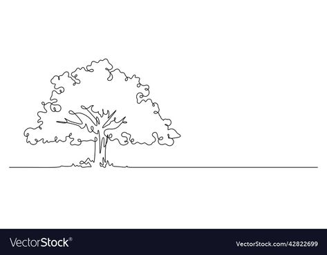 Tree Line Drawing, Badge Illustration, Tree Sketches, Spring Tree, Continuous Line Drawing, Visiting Card, Big Tree, Continuous Line, Tree Drawing