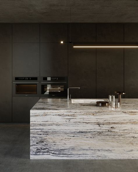 Ollin Stone | At the heart of this kitchen lies the Monoblock Marino Black Travertine island, an exquisite centerpiece that embodies timeless beauty and... | Instagram Travertine Island, Black Travertine, Timeless Beauty, Design Inspiration, Stone, Beauty, Instagram, Black, Design