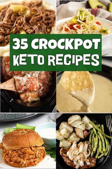 Keto Crockpot Recipes - 35 Easy keto slow cooker recipes Crockpot Keto Recipes, Keto Slow Cooker Recipes, Shredded Beef Recipes, Keto Slow Cooker, Sausage Crockpot, Crockpot Steak, Steak Bites Recipe, Chicken Pesto Recipes, Keto Crockpot