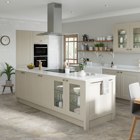 Pebble Colour Kitchen, Howdens Chilcomb Pebble, Pebble Colour Kitchen Units, Howdens Pebble Kitchen, Howdens Chelford Pebble, Howdens Chilcomb Dove Grey, Under Sink Drawer, Kitchen Styling Modern, Howdens Kitchens