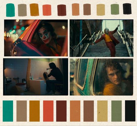 Muted grune neon color palette from the 2019 movie The Joker movieposter colorpallete cinematography joaquinphoenixjoker batman joker Joker Color Palette, Joker Dp, The Joker 2019, Neon Color Palette, Cinematography Composition, Neon Colour Palette, Movie Color Palette, Joker 2019, Rat King