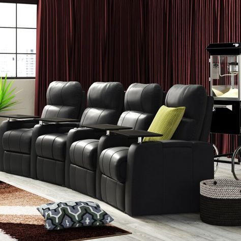 Latitude Run Leather Home Theater Row Seating (Row of 4) & Reviews | Wayfair Theater Sofa, Theater Recliners, Theater Seating, Home Theater Seating, Home Cinemas, Foam Core, Power Recliners, Bonus Room, Orren Ellis