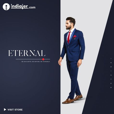 Men's Suit Fashion Social Media Post Design Template for Digital Marketing - Indiater Suit Poster Design, Social Media Fashion Posts, Fashion Social Media Design, Fashion Banner Design, Tailor Logo Design, Fashion Social Media Post, Templates Facebook, Fashion Social Media, Fashion Poster Design