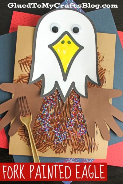 Fork Painted Eagle Craft Idea For Kids - Glued To My Crafts Bald Eagle Crafts For Kids, America Crafts Preschool, Eagle Crafts For Kids, E Is For Eagle, July Season, Eagle Craft, Montessori Curriculum, Eagle Project, Eagle Painting