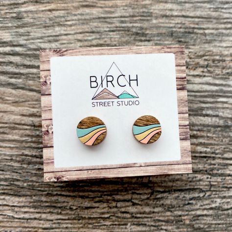 Laser Engraved Earrings, Laser Cut Wood Earrings, All Colour, Laser Cut Wood Crafts, Wood Earrings Stud, Laser Cut Earrings, Cut Earrings, Hand Painted Jewelry, Retro Waves