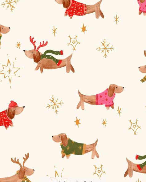 Super cute Christmas Dogs mini collection! Available for art licensing. #dogart #dogartist #doxiechristmas #christmasdog #artlicensing #happyart #licensing #womendesigners #patterndesign #patternlove #surfacepatterndesign #surfacepatterncommunity #patternobserver #surfacepatterndesign #surfacepatterndesigner #patterndesign #patternmaking #surfacepattern #patternlicensing #textilepattern #mylifeinpattern #fabriccollection Christmas Dachshund Wallpaper, Christmas Dog Illustration, Dachshund Illustration, Dachshund Pattern, Dog Artist, Dachshund Design, Dachshund Art, Christmas Dogs, Cute Christmas Wallpaper