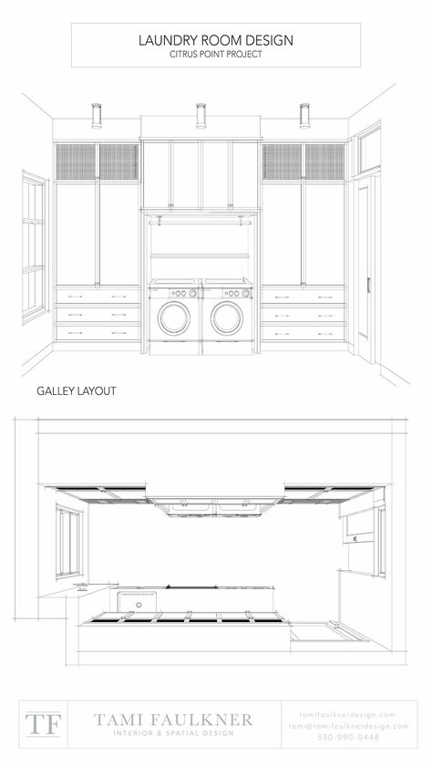 GALLEY LAUNDRY ROOM DESIGN - FLOOR PLANS AND ELEVATIONS — Tami Faulkner Design Laundry Room Layout Floor Plans, Galley Laundry Room, Pantry And Laundry Room Combo Layout, Galley Laundry, Tami Faulkner, Pantry Layout, Bathroom Construction, Custom Laundry Room, Mudroom Flooring