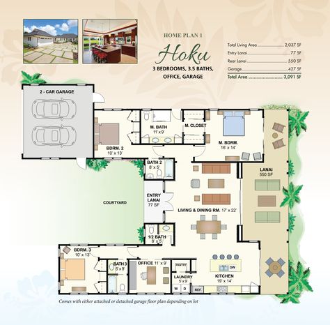 Hoku Plan 1 | Emerald Homes at Wainani | Poipu - Koloa, Hawaii | D.R. Horton Hawaiian Floor Plans, Hawaiian House Floor Plan, Hawaiian House Plans, Koloa Hawaii, Sims Layout, Island House Plans, Hawaiian House, Property Ideas, House Under Construction