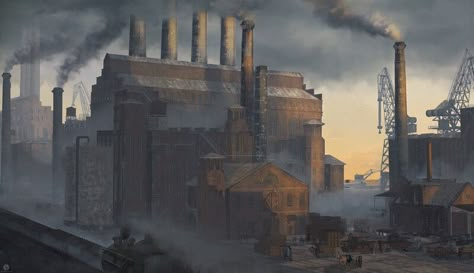 ArtStation - Industrial Revolution, Yashaswi Karthik Industrial Revolution Aesthetic, Revolution Aesthetic, Industrial Artwork, Industrial Era, Steampunk Vehicle, Revolution Art, Era Aesthetic, Industrial Paintings, Retail Concepts