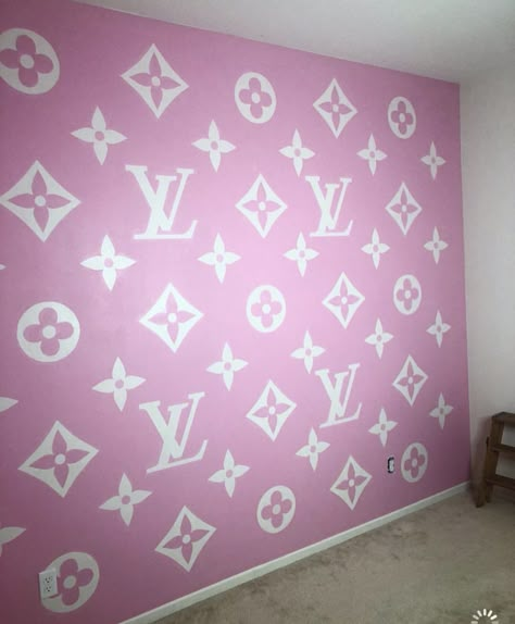 Y2k Accent Wall, Louis Vuitton Wall, Louis Vuitton Room Decor, Painted Walls Ideas, Baddie Room, Cool Room Designs, Beauty Room Design, Room Wall Painting, Cute Diy Room Decor