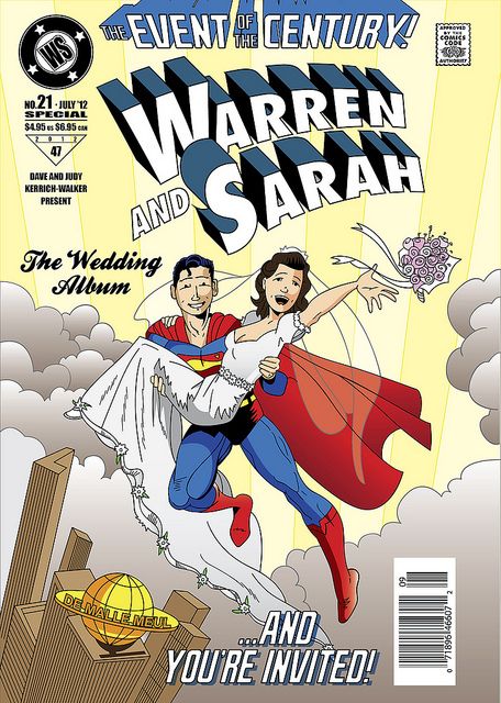 Superman-style wedding invite | Flickr - Photo Sharing! Comic Wedding Invitations, Wedding Marvel, Superhero Wedding Theme, Avengers Wedding, Superman Wedding, Comic Wedding, Travel Wedding Invitations, Marvel Wedding, Comic Book Wedding