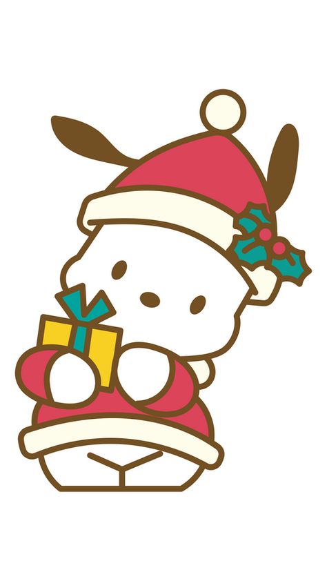 Look who has a present for you in our fanart Sanrio Pochacco Santa Sticker! His name is Pochacco - one of the numerous fictional characters created by Sanrio. He is illustrated as a white dog with... Pochacco Christmas, Sanrio Pochacco, Sanrio Christmas, Candy Stickers, Hello Kitty Crafts, Eye Stickers, Popular Cartoons, Chrome Web, Black Animals