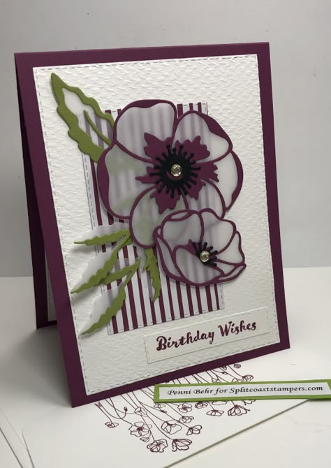 Homemade Card Designs, Painted Poppies, Poppy Cards, Vellum Cards, Peaceful Moments, Homemade Birthday Cards, Stamping Up Cards, Christmas Cards Handmade, Floral Cards