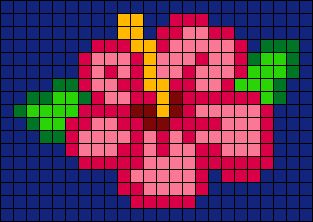 Hibiscus Flower Pixel Art, Tropical Pixel Art, Small Flower Pixel Art, Flower Alpha Pattern, Bitmoji Ideas, Hawaii Flowers, Easy Pixel Art, Bracelet Inspo, Hawaiian Hibiscus