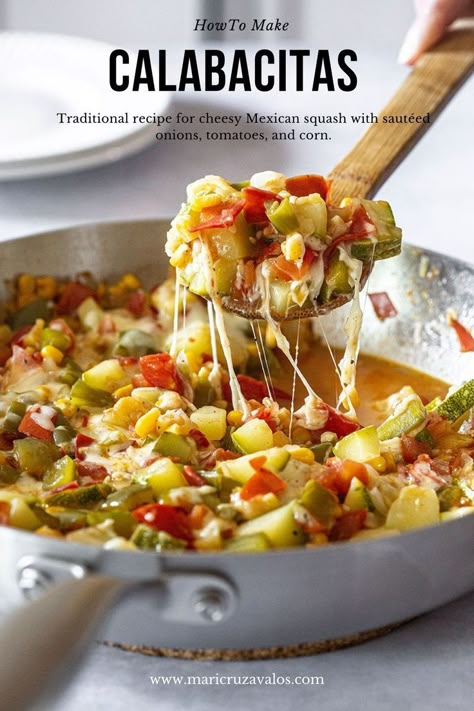 Calabacitas Con Queso Recipe, Squash With Cheese, Con Queso Recipe, Calabacitas Recipe, Mexican Squash, Mexican Side Dishes, Fresh Zucchini, Queso Recipe, Cheesy Zucchini