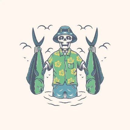 Skeleton Fishing, Fishing Drawing, Merch Design, Fish Fry, Fish Drawings, January 10, Gone Fishing, Skull Tattoo, Skeleton